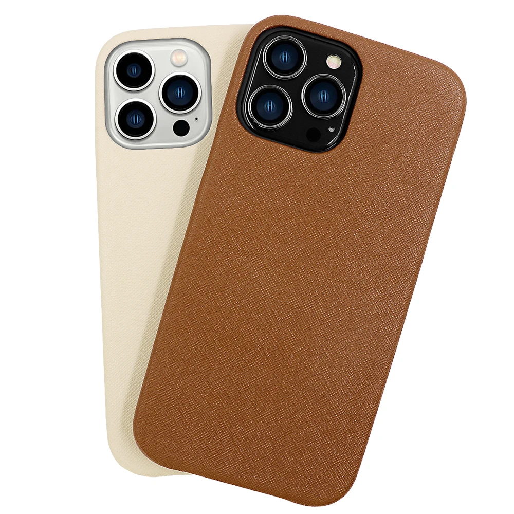 Ultra-thin Cell Phone Accessories Saffiano Genuine Leather Phone Case for iPhone 13