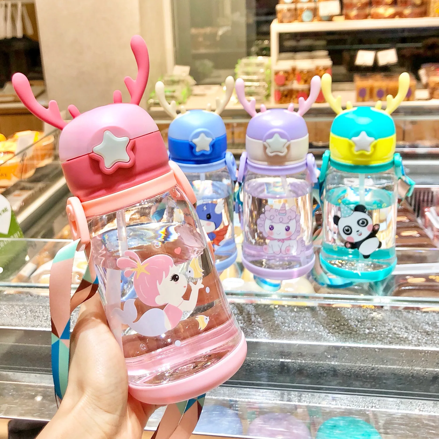 Antlers cup 600ML Children Bottle Outdoor household Travel School Cute Cartoon Animal Baby kids Shoulder Strap Water Bottle