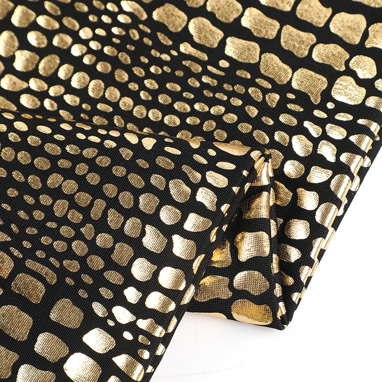 New fashion customized shiny material knitted plaid fdy hot gold foil fabric for evening dress