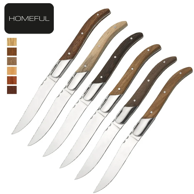 Hot Selling Stainless Steel Laguiole Steak Knife Set with Customized Wood Oak/merbao/olive/rose/wnge/walnut Handle