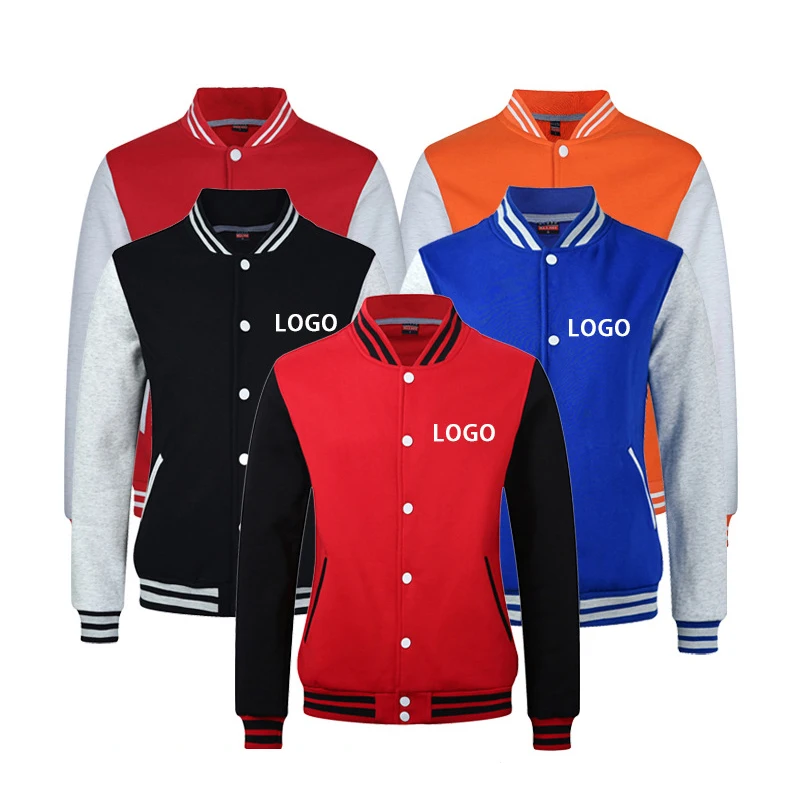 
Custom wholesale print logo blank plain polyester black boys bomber baseball varsity jacket for men 