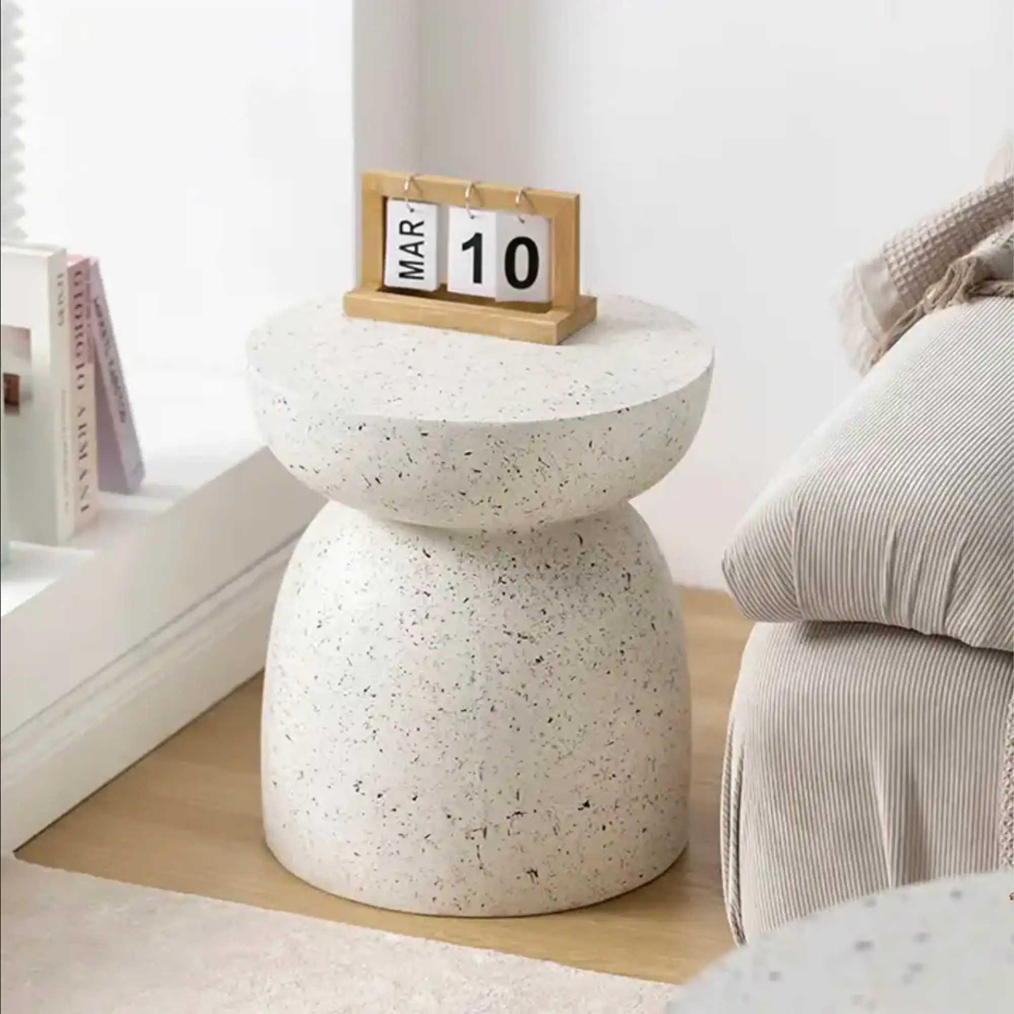 White Faux Terrazzo Drum Garden Table Only Suitable For Your Garden But Also Suitable For Living Space As An Accent Table