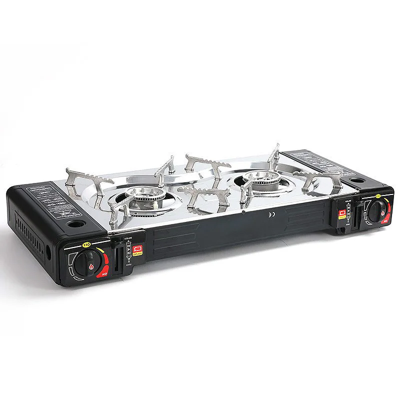Portable Butane Gas Stove Camping Double Burner Gas Stove with Magnetic Field Dual Head BBQ Grills