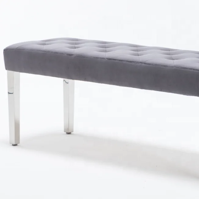 
Длинная Скамейка темно-серого цвета из нержавеющей стали с прямыми металлическими ножками из мягкой бархатной ткани 