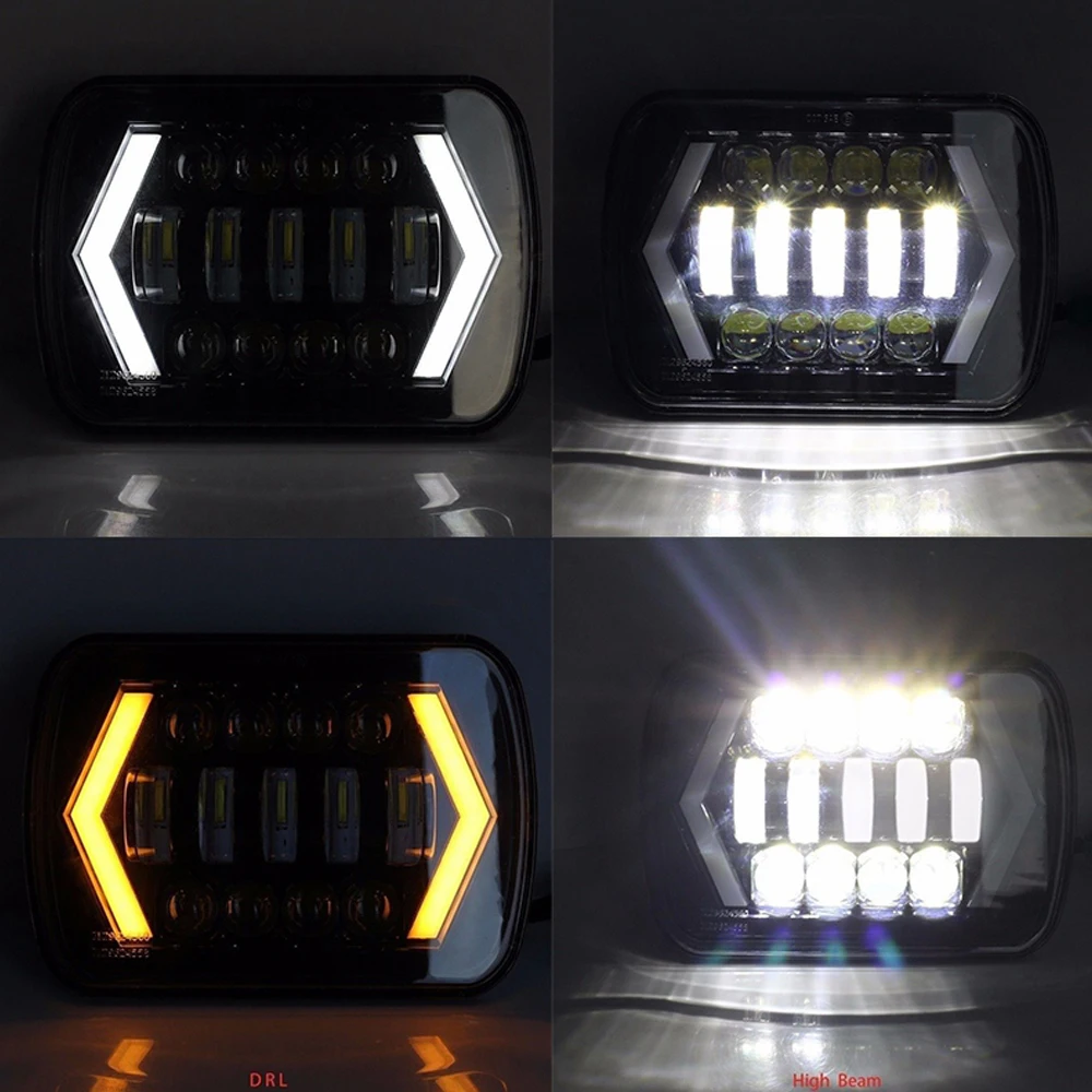 7X6 inch Inch Halo Led Headlights 5X7 Square Led Headlight With-Arrow Depth  Drl Turn On Signal Light