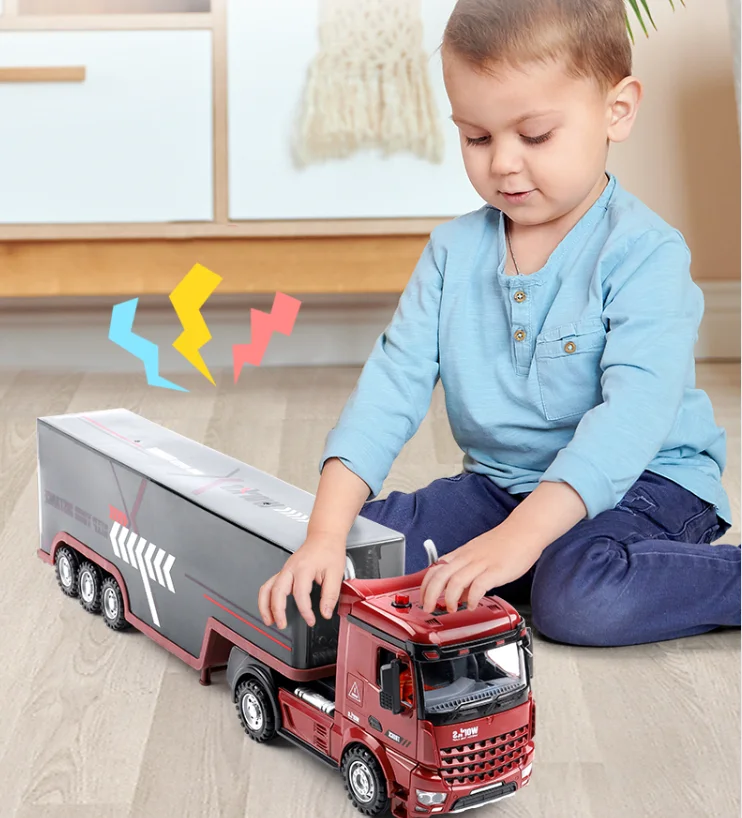 Zhorya light and sound Container Truck Toy Tractor Trailer Play Toy Truck Vehicle for Kids