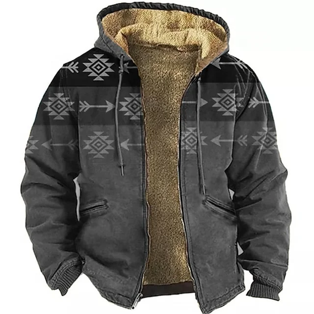 Custom Logo Winter Coat For Men Colorful Tribal Graphic Prints Breathable Fleece Jacket Daily Outdoor Windbreaker Hoodie Jacket