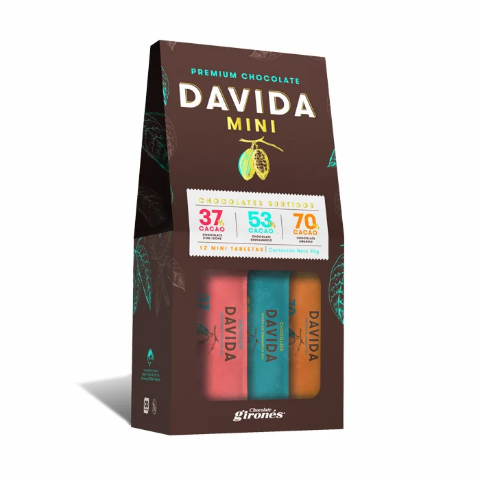 DAVIDA Wholesale Indulgent Premium Mini Rich Silky Chocolate Bars Assorted Cocoa 100% Premium Colombian Cocoa