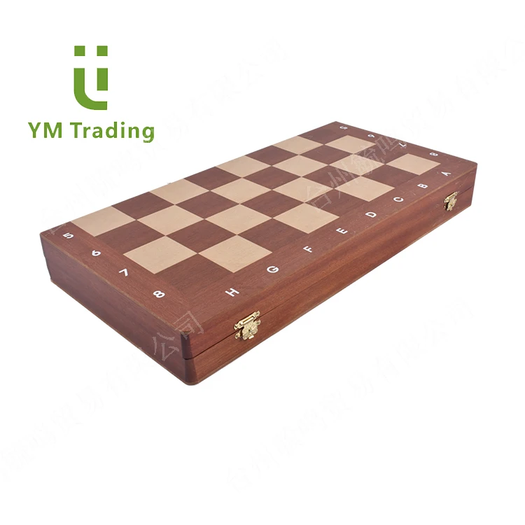 Wooden Board Game Antique Large Size Chess Sets with Felted Game Board Interior for Storage