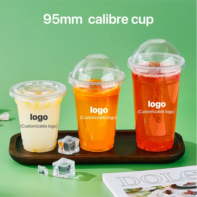 Custom Logo Personalization Measuring  PET Clear Disposable Plastic Cups For Boba Bubble Milk Tea Parties Drinks