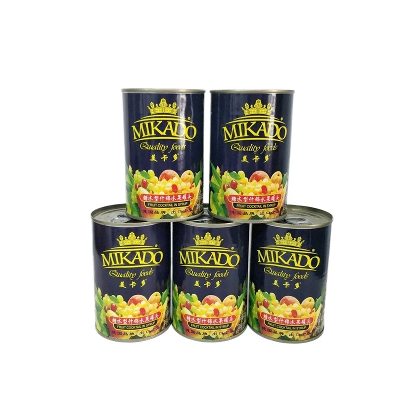 Mikado brand canned mix fruits canned fruit cocktail in light syrup or in pear juice