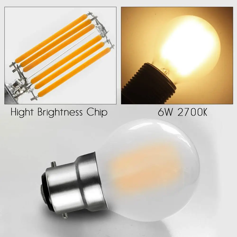 
6W 650LM G45 Frosted LED Filament Bulb E12 E14 E26 E27 B22 Decorative Globe LED Bulbs 2700K 3000K 4000K 5000K 