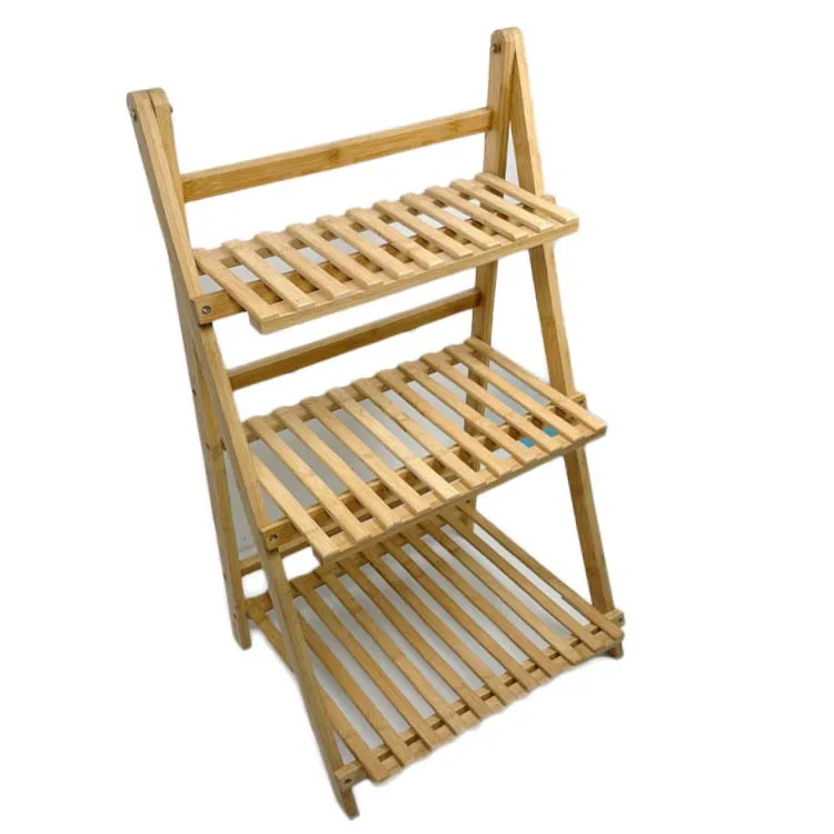 WDF Wholesale  flower display stand rack outdoor  bamboo wooden flower rack display rack bamboo plant stands for home garden.