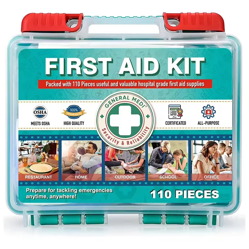 Mini Light New Type 110 Pieces Hard Case Box First Aid Kit First Aid Box Plastic For Travel Home Office And School