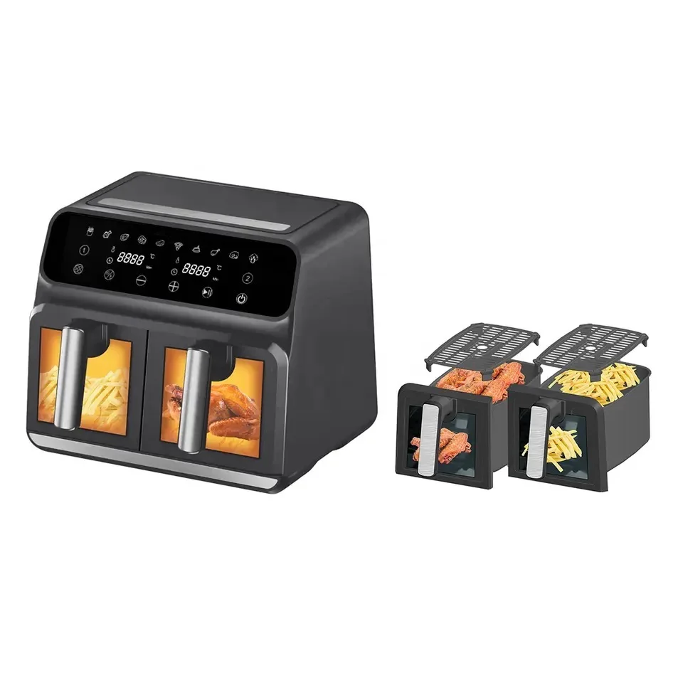 2023  dual air fryer hot selling 8 Quart, 8L 1800W~2400W 10 in1 no oil for home use 2 basket double zone air fryer