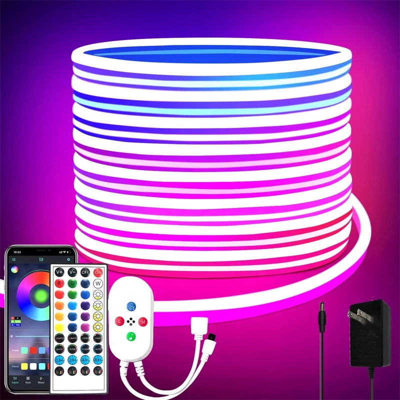 IP65 Waterproof Flexible Neon LED Strip Lights 24V RGB LED neon Rope Lights for Bedroom Room Outdoors Decor