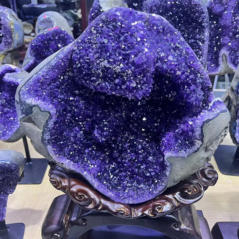 Natural Brazilian Uruguay Amethyst Cluster Geode Healing Crystals Stones Home Office Ornament Decorative