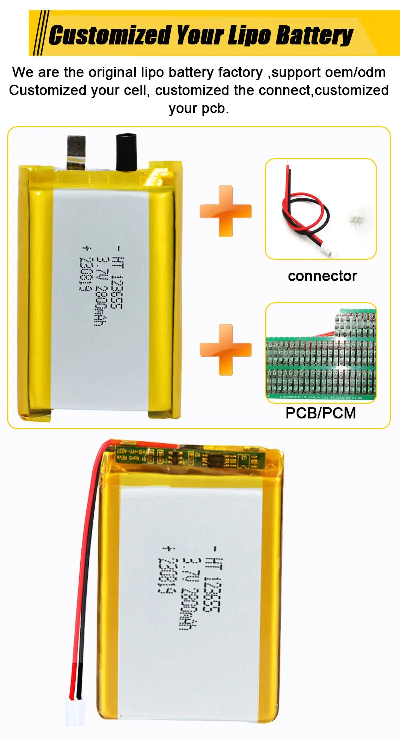 Customized High Quality 123655 3.7V 2800mAh Lithium ion Polymer Battery