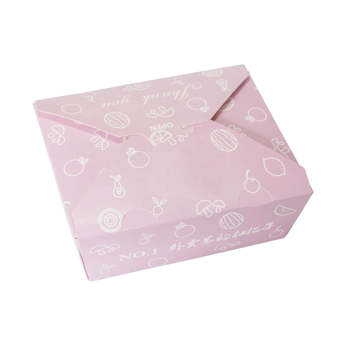 Disposable Pink Printed Cute Food Packaging Takeaway Paper Lunch Food Box Fast/Togo Food Container Foldable Cardboard Lunch Box