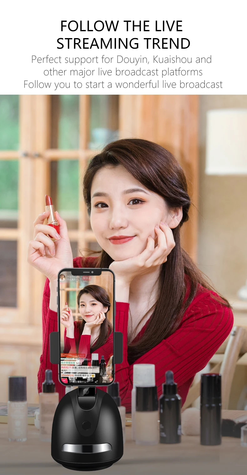 Face Tracking Cell Mobile Phone Holder Desktop Phone Stand with 360 Rotate Smart Object Track Camera Cradle for iPhone Android