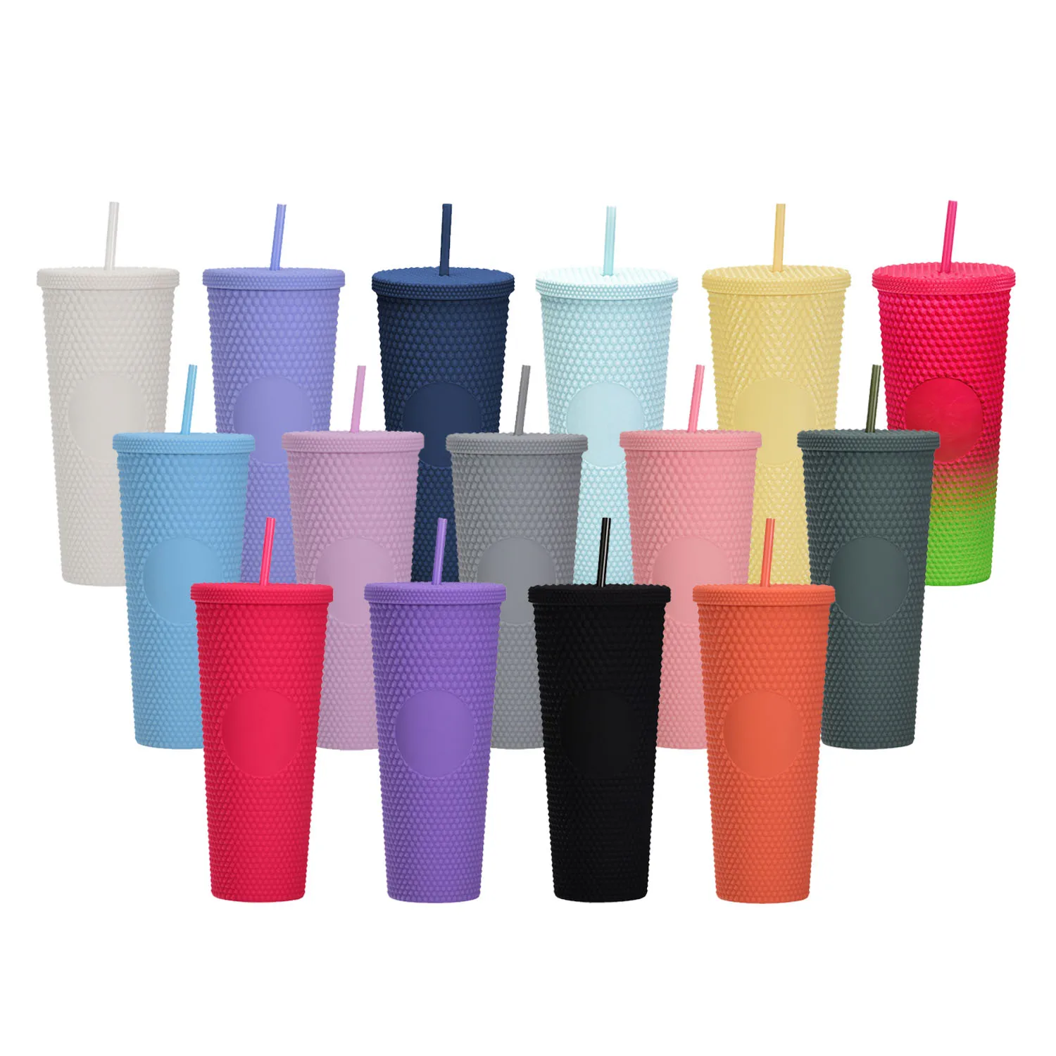 Hot sale multi color double wall plastic 24oz 710ml studded tumbler with lid and straw