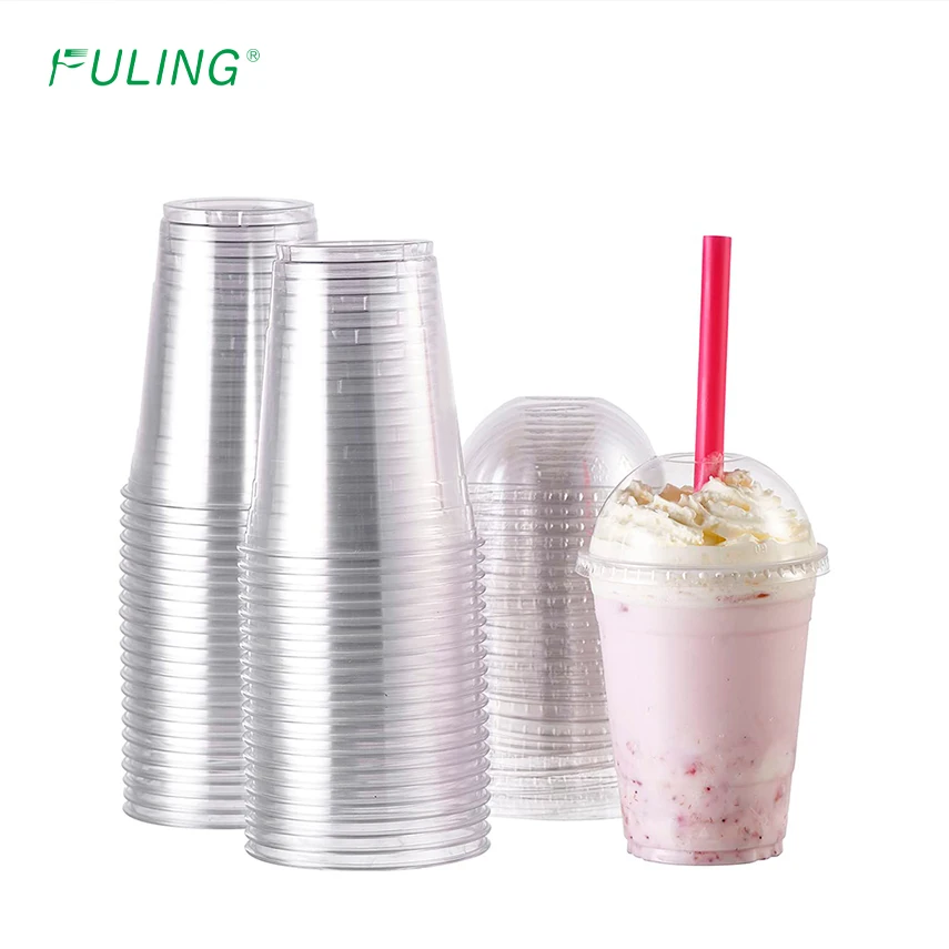 FULING 9oz 10oz 12oz 16oz 24oz 32oz clear cold drinking plastic cup PET PP PLA custom disposable coffee cup