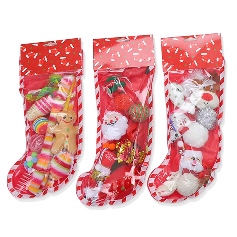Wholesale Plush Christmas Pet Stocking Gift Pack Kitten Interactive Catnip Toys Stuffed Mouse Pet Cat Toy
