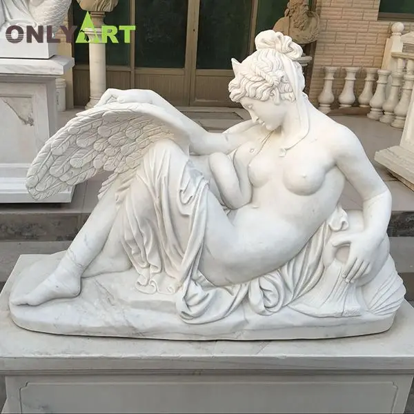 Famous Outdoor Natural White Stone Marble Woman Angel Statue Sculpture