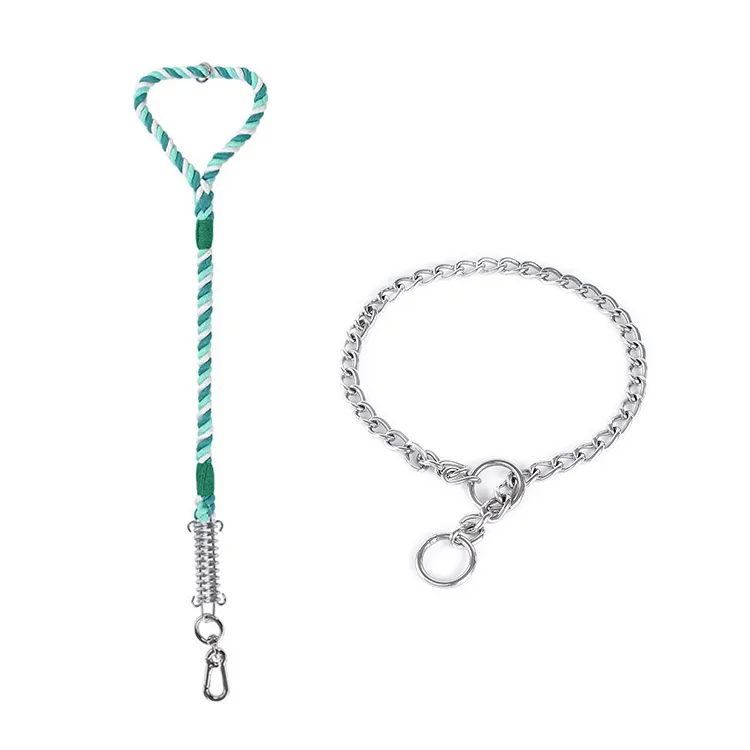 Loudik Wholesale Stocked Braided Rope Big Pet Leads Elastic Training Bungee Metal Stainless Steel Dog Chain Collar And Leash Set