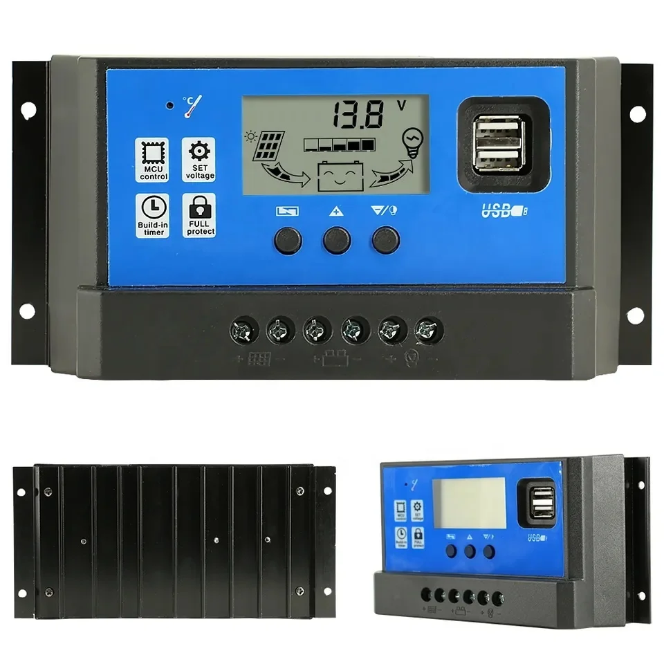 Solar Charge Controller input voltage PWM Auto 12V 24V 10A 20A 30A 40A 50A 60A LCD Dual USB Solar Panel System Regulator