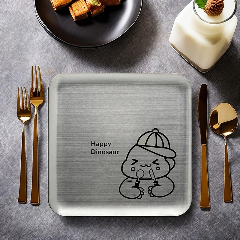 High quality retro customization logo brand silver square plates dishes restaurant tableware food serving fruits snack