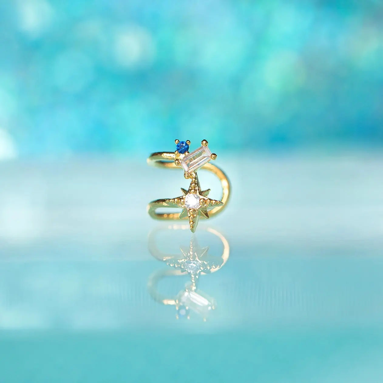 Copper Plated Gold Design Sense Fashionable Non Piercing Earrings Fashion Star Rectangular Zircon Ear Clip Earrings