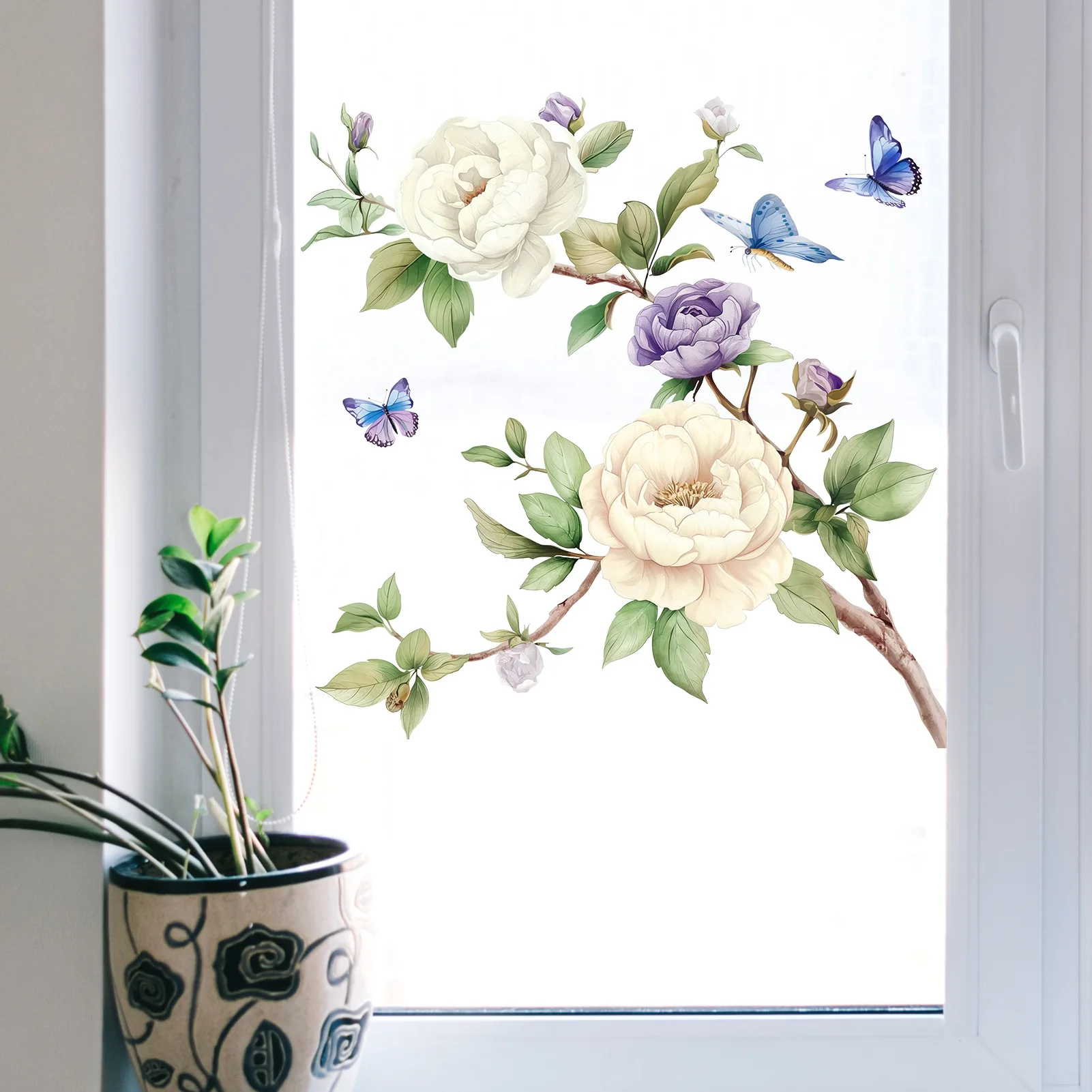 Pvc Wallpaper Peony Flowers Butterfly Wall Stickers Flower Sticker For Room Decoration