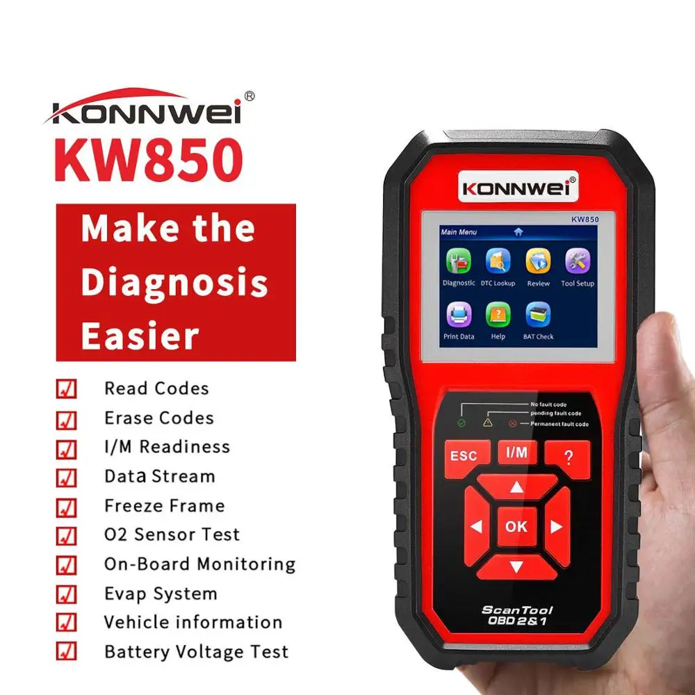 KONNWEI KW850 автомобильный диагностический Универсальный OBD считыватель кодов двигателя ODB2 сканер Автомобильные диагностические
