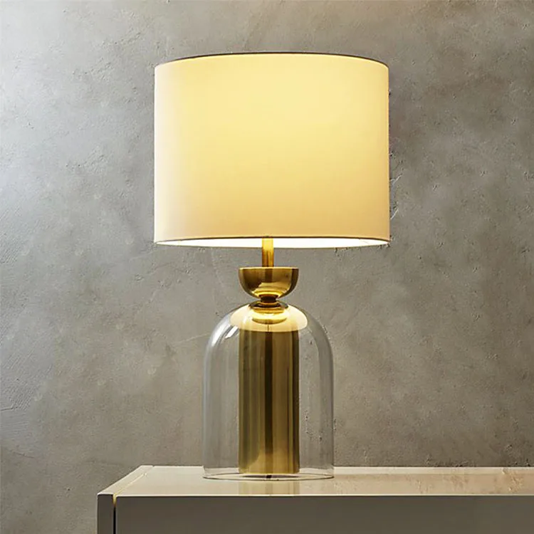 Fashionable simple household table lamp 2023 golden metal glass design hotel decorative table lamp With white fabric lampshade