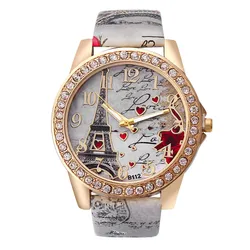 Luxury Crystal Paris Eiffel Tower Watches Fashion Diamond Leather Belt Quartz Wrist Ladies Watches Women Luxury Gift Watch