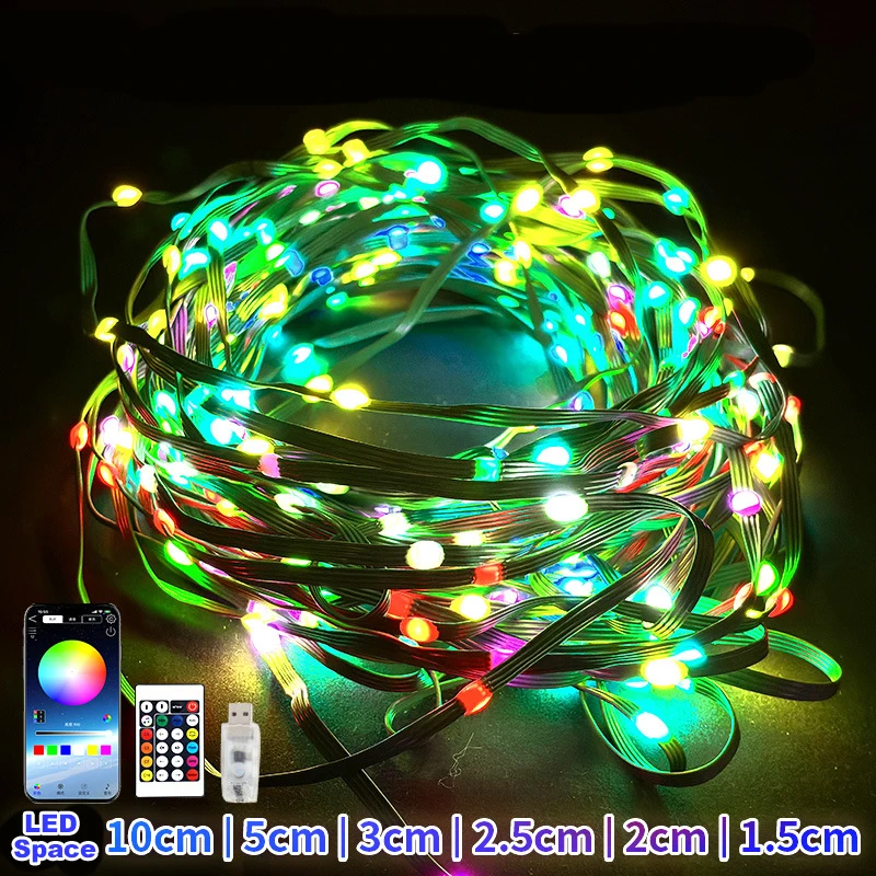 DC12V WS2815/WS2818 4Pin Pebble Seed LED Pixel String Light RGB Addressable IP67 Green Wire 5cm/10cm Pitch 50ct/100ct/200ct Long
