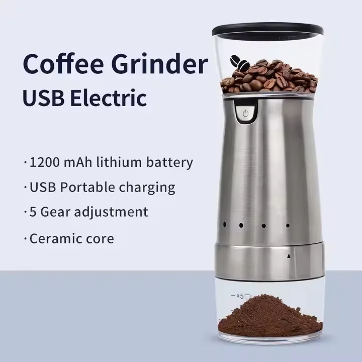 Ceramic core Coffee Grinder Machine Electric USB Charging Coffee Bean Grinder For Kitchen with 5 Grind