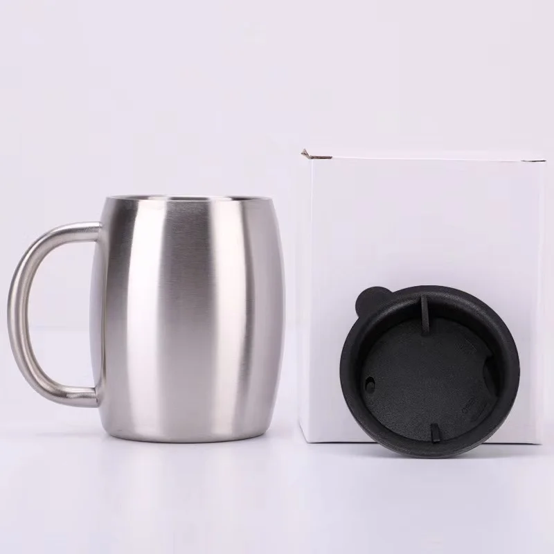 
Stainless steel coffee mug 14oz Double wall Insulated vacuum Barrel Tumbler with handle 