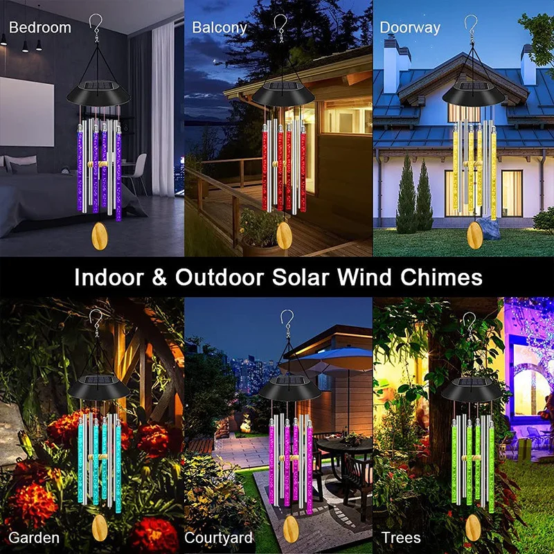 Hot Sale Iron Crafts Solar Powered Wind Chime Bells Hanging Living Bed Home Outdoor Garden Decor solar wind chimes