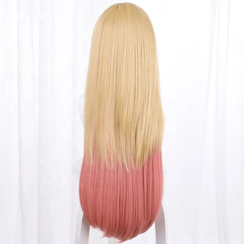 Wholesale My Dress Up Darling Anime Peluca 80cm Long Straight Blonde Pink Mixed Kitagawa Marin Wig Cosplay Synthetic Hair Wig