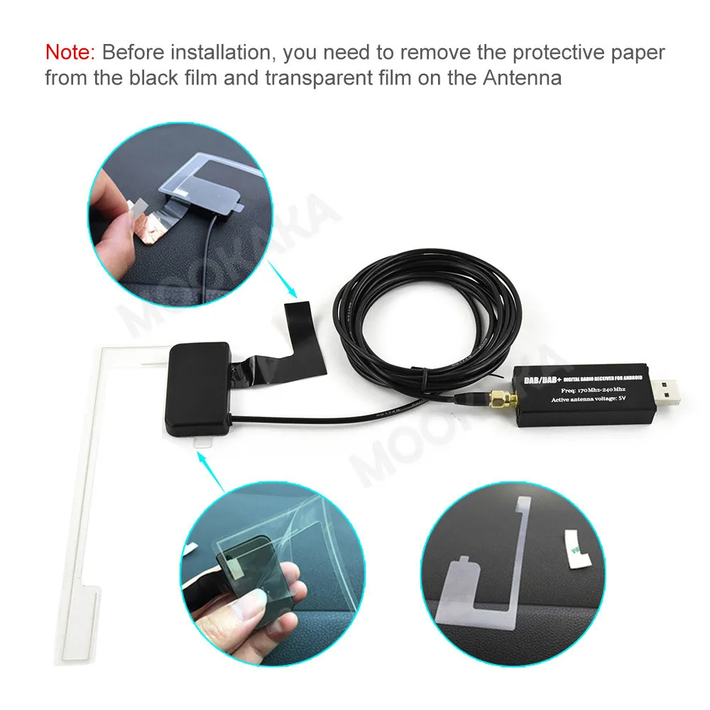 MOOKAKA Radio Receiver in Car Antenna Digital DAB+ Adapter Aux Tuner Box Audio USB Amplified Antenna Android Decoding Radios FM
