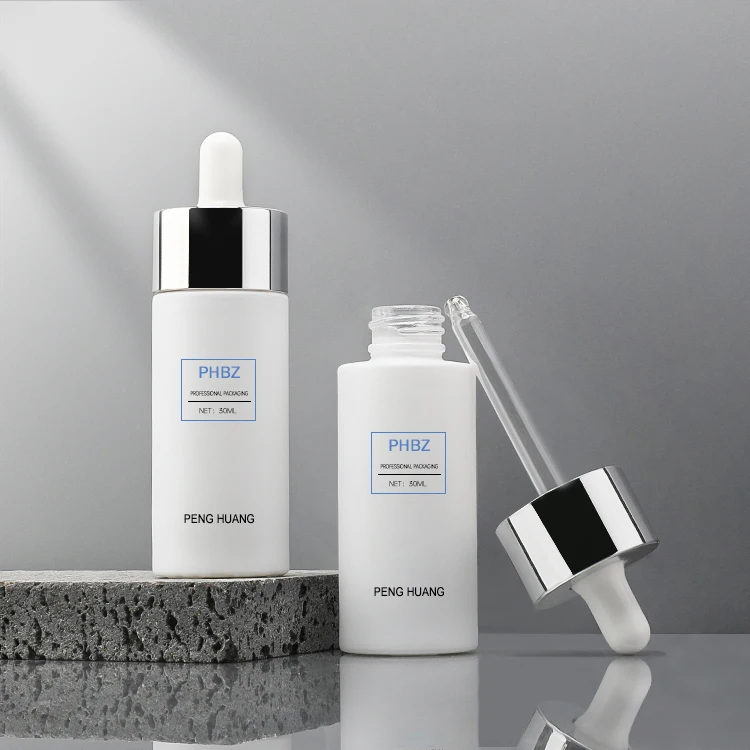 Luxury skin care face glass serum bottle 30ml white cylinder paint  serum essential oil dropper bottle