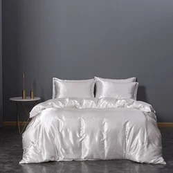 Custom LOGO white luxury silk cotton satin fabric for bedding