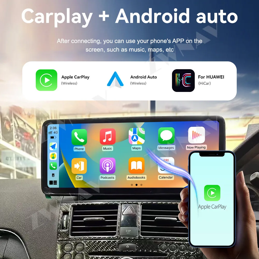 ZWNAV 12.3 Inch Carplay For Mercedes-Benz C Class 2008-2012 Car Radio GPS Navigation Multimedia Player Car Stereo Head Unit