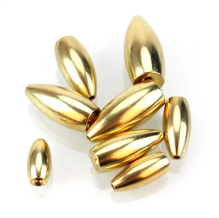 Wholesale 1.8g-21g Bullet Brass fishing sinkers worm Sinkers Weights Cone-shape Lead Bullet Weight Fishing Copper Sinker
