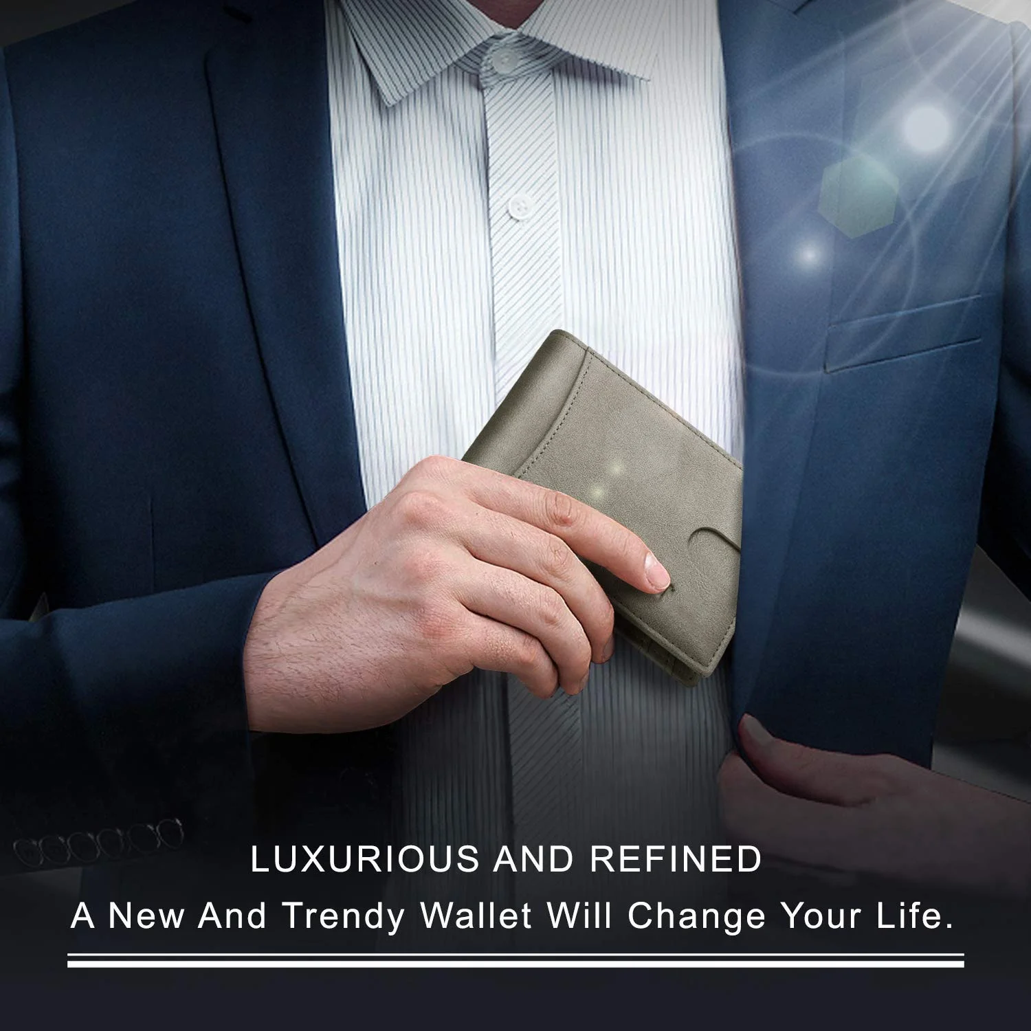 Grey Vegan Leather Minimalist Ultra Thin Brushed Dollar Clip Wallet RFID Blocking Slim Man Money Clip Wallet