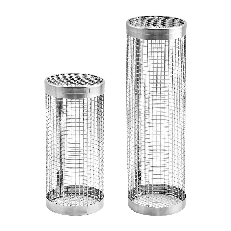 Family picnic stainless steel wire mesh cylinder barbecue basket barbecue rolling barbecue basket