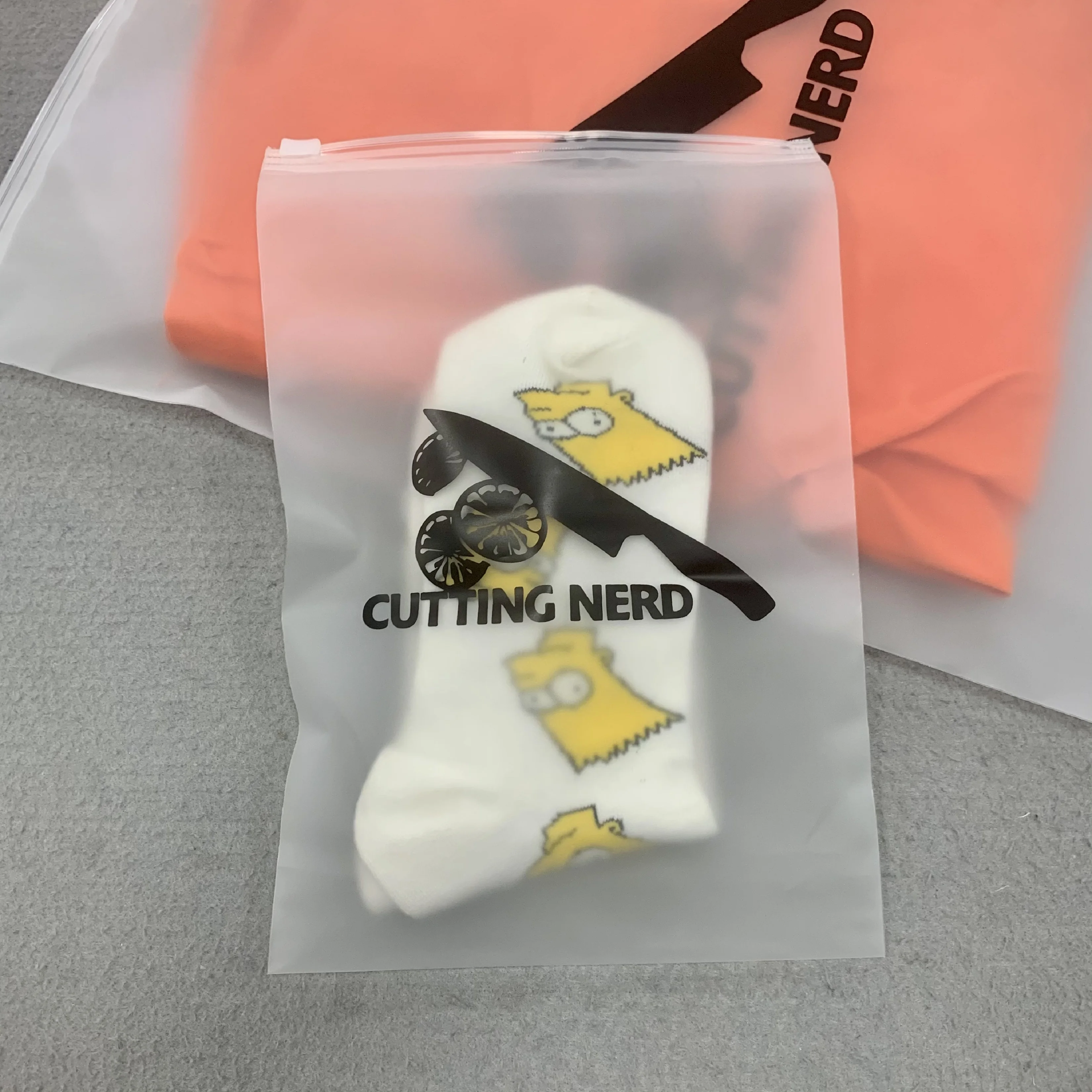 Wholesale evening dresses custom clothing frosted zipper bags custom zipper bag sock packaging ziplock bag