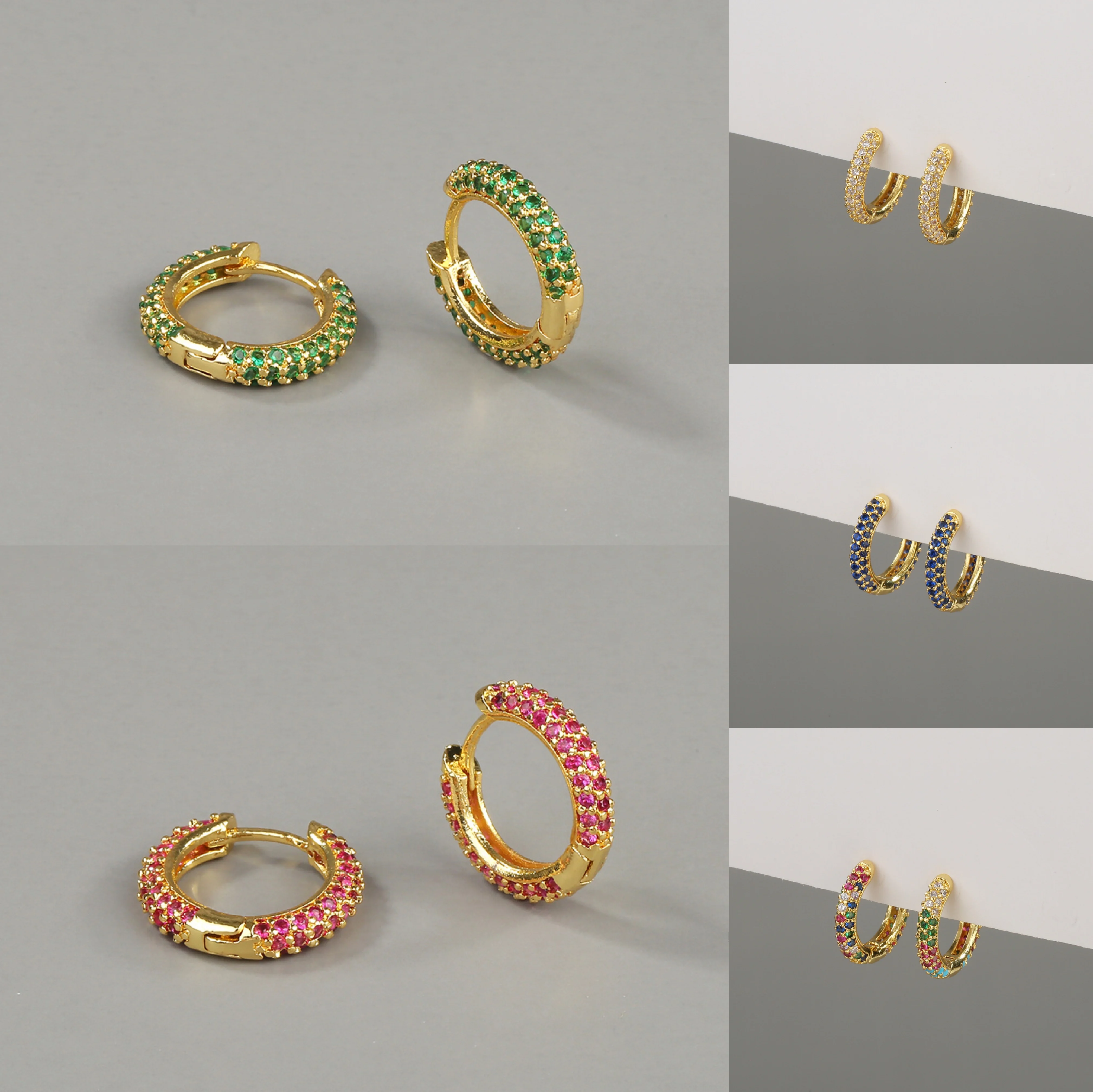 Fancy Hanging 16mm 18mm Zirconia Cartilage Earrings Ear Buckle Cool Girl Rainbow Boho Stud Upper Ear Earrings, Cuff Earrings